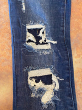 Load image into Gallery viewer, DARK PATCH MID-RISE DISTRESSED DARK WASH SKINNY JEANS | JUDY BLUE - THAW Boutique