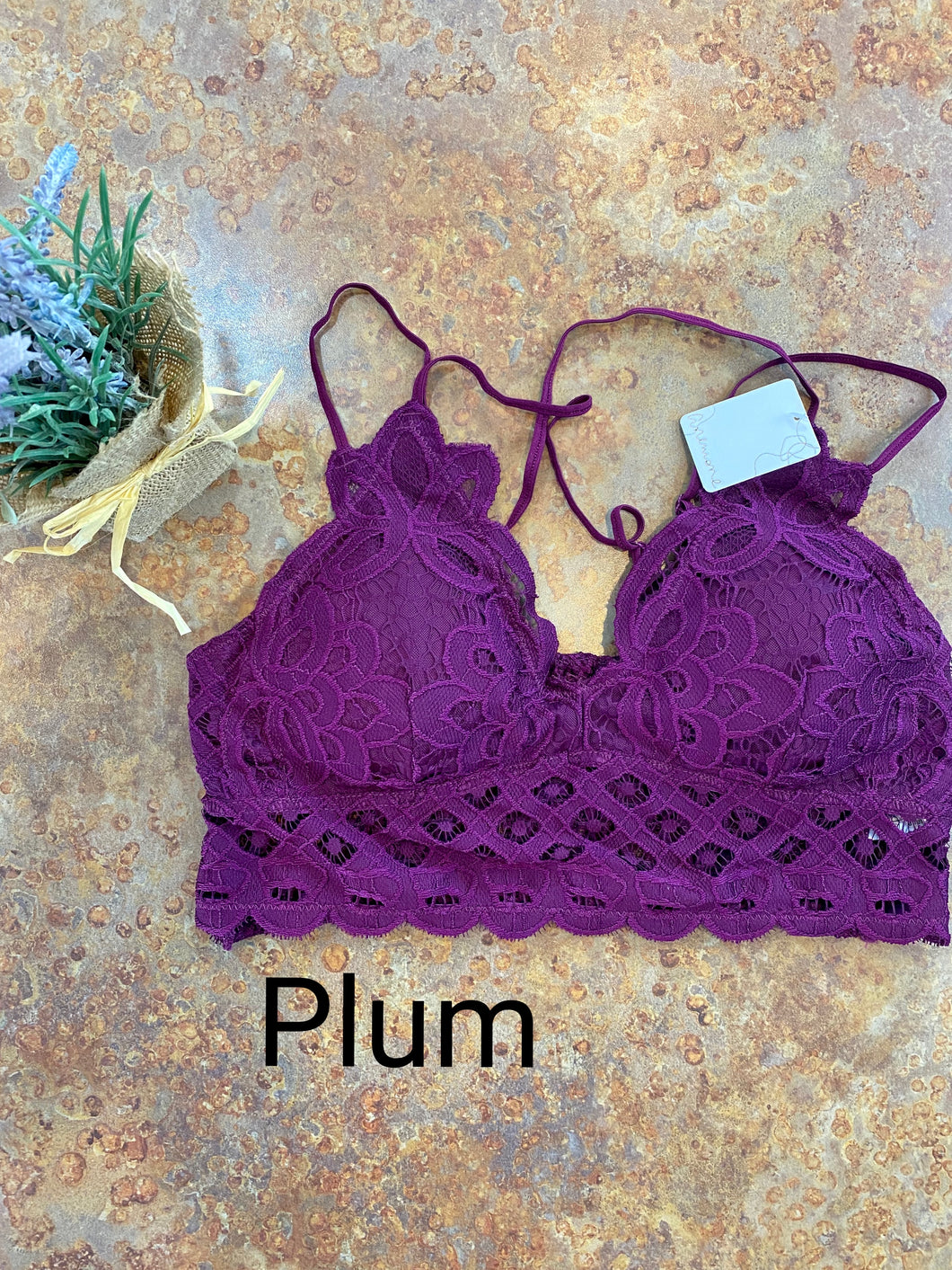 FLOWER LACE BRALETTE | PLUM - THAW Boutique 