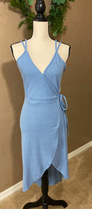 STRIPPED BLUE SKIES WRAP DRESS - THAW Boutique 