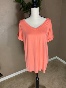 FEELS SO GOOD POCKET TEE- FUSION CORAL - THAW Boutique 