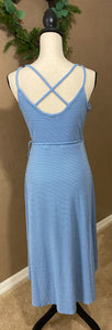 STRIPPED BLUE SKIES WRAP DRESS - THAW Boutique 