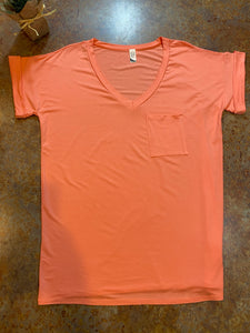 FEELS SO GOOD POCKET TEE- FUSION CORAL - THAW Boutique 