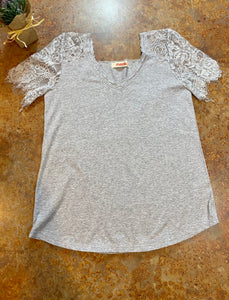 LACE SLEEVE HEATHER TEE - THAW Boutique 