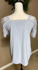 LACE SLEEVE HEATHER TEE - THAW Boutique 