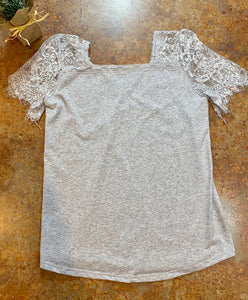 LACE SLEEVE HEATHER TEE - THAW Boutique 